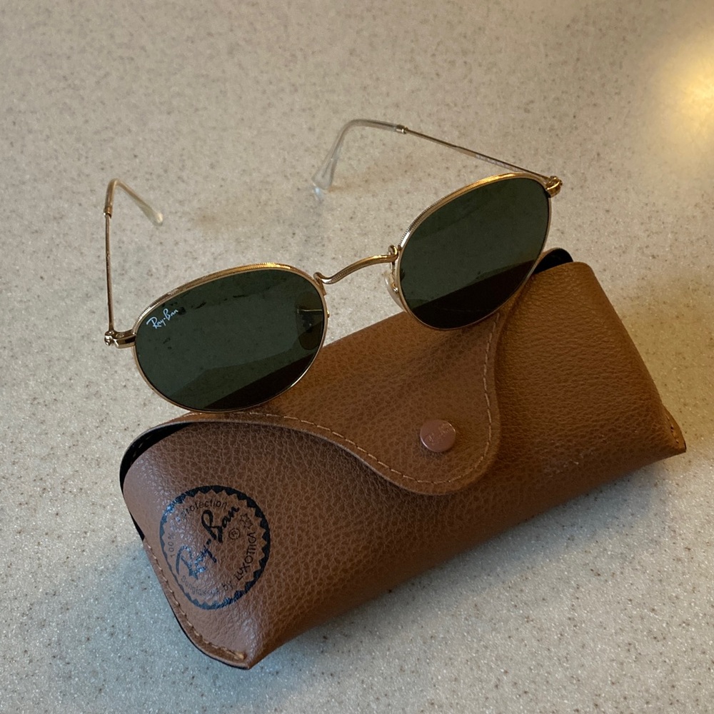 Ray-Ban Gold Frame Sunglasses Green Lenses Original Case